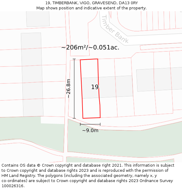 19, TIMBERBANK, VIGO, GRAVESEND, DA13 0RY: Plot and title map