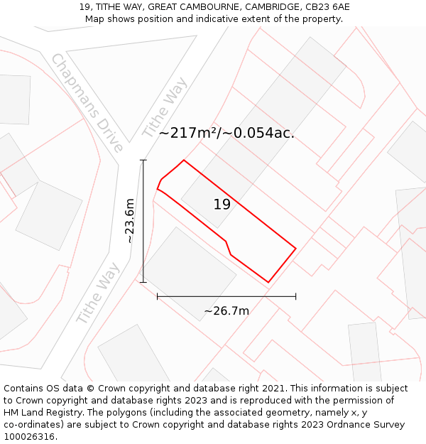 19, TITHE WAY, GREAT CAMBOURNE, CAMBRIDGE, CB23 6AE: Plot and title map
