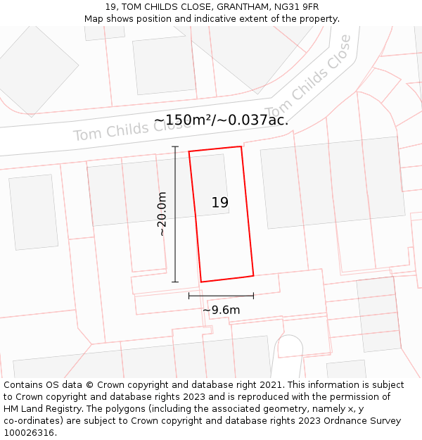 19, TOM CHILDS CLOSE, GRANTHAM, NG31 9FR: Plot and title map