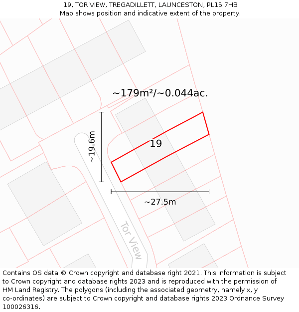 19, TOR VIEW, TREGADILLETT, LAUNCESTON, PL15 7HB: Plot and title map