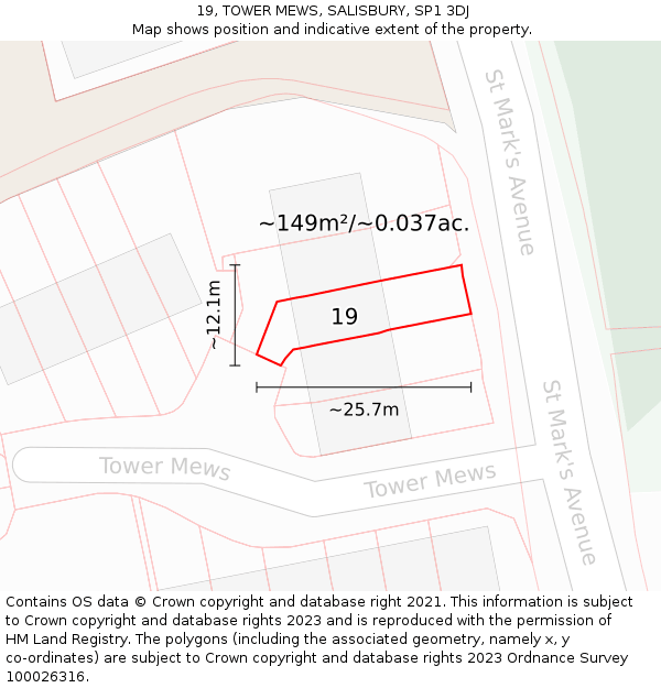 19, TOWER MEWS, SALISBURY, SP1 3DJ: Plot and title map