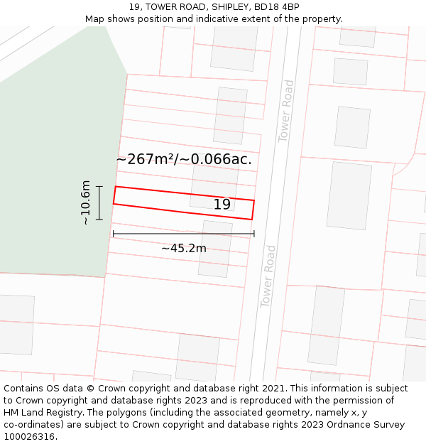 19, TOWER ROAD, SHIPLEY, BD18 4BP: Plot and title map