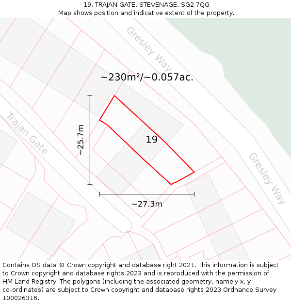 19, TRAJAN GATE, STEVENAGE, SG2 7QG: Plot and title map