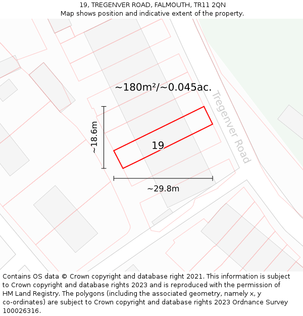 19, TREGENVER ROAD, FALMOUTH, TR11 2QN: Plot and title map