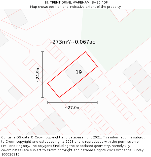 19, TRENT DRIVE, WAREHAM, BH20 4DF: Plot and title map
