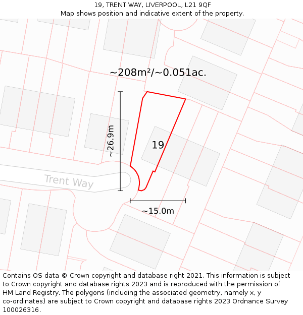 19, TRENT WAY, LIVERPOOL, L21 9QF: Plot and title map