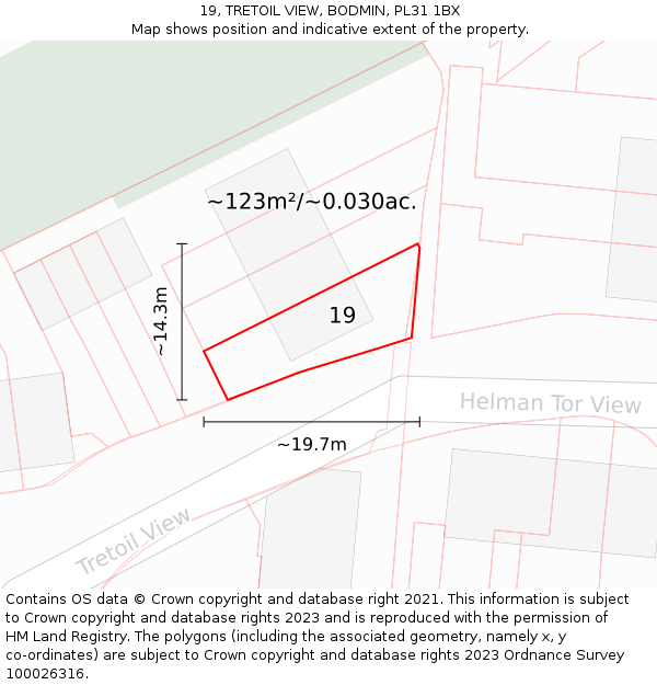 19, TRETOIL VIEW, BODMIN, PL31 1BX: Plot and title map