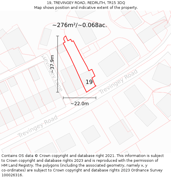 19, TREVINGEY ROAD, REDRUTH, TR15 3DQ: Plot and title map