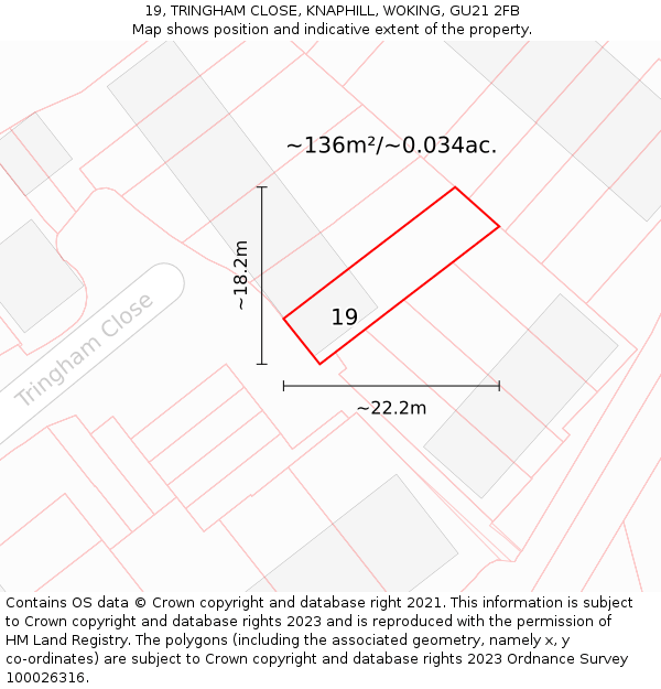 19, TRINGHAM CLOSE, KNAPHILL, WOKING, GU21 2FB: Plot and title map