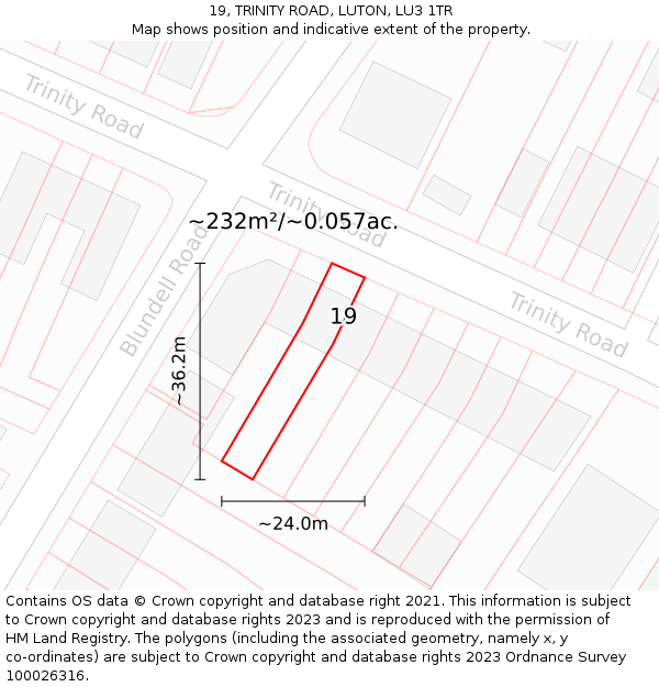 19, TRINITY ROAD, LUTON, LU3 1TR: Plot and title map
