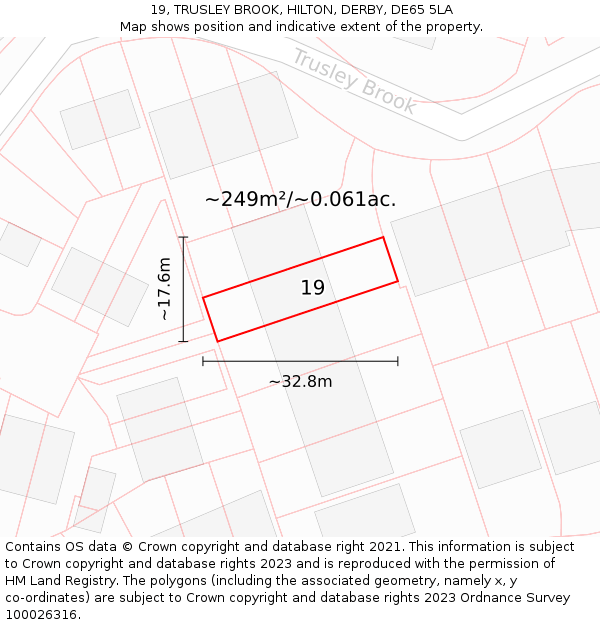 19, TRUSLEY BROOK, HILTON, DERBY, DE65 5LA: Plot and title map