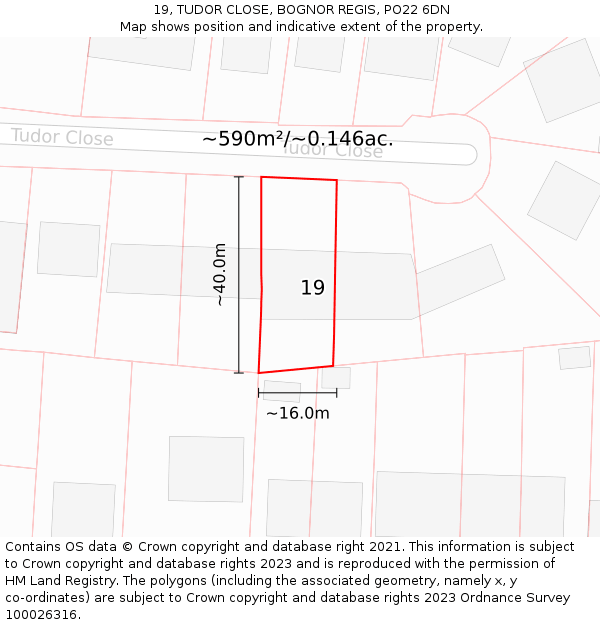19, TUDOR CLOSE, BOGNOR REGIS, PO22 6DN: Plot and title map
