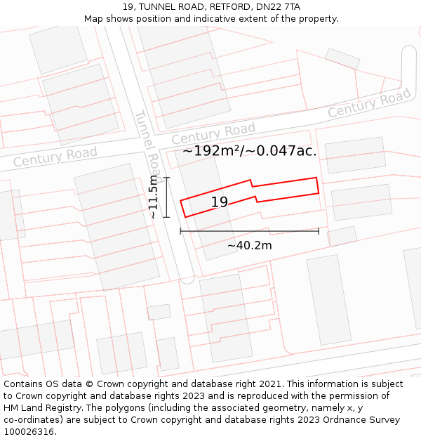 19, TUNNEL ROAD, RETFORD, DN22 7TA: Plot and title map