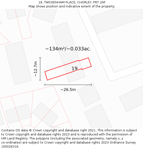 19, TWICKENHAM PLACE, CHORLEY, PR7 2AF: Plot and title map