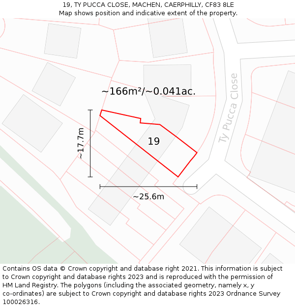 19, TY PUCCA CLOSE, MACHEN, CAERPHILLY, CF83 8LE: Plot and title map