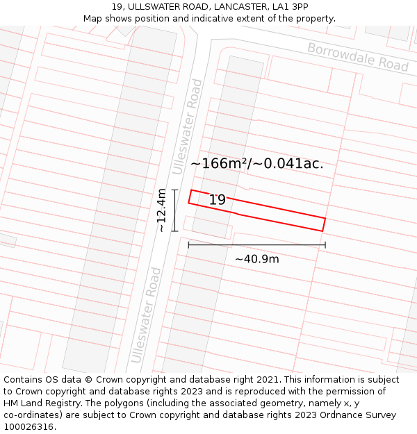 19, ULLSWATER ROAD, LANCASTER, LA1 3PP: Plot and title map