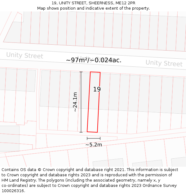 19, UNITY STREET, SHEERNESS, ME12 2PR: Plot and title map