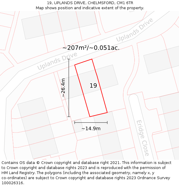 19, UPLANDS DRIVE, CHELMSFORD, CM1 6TR: Plot and title map
