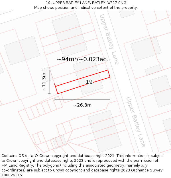 19, UPPER BATLEY LANE, BATLEY, WF17 0NG: Plot and title map