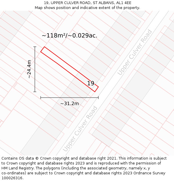 19, UPPER CULVER ROAD, ST ALBANS, AL1 4EE: Plot and title map