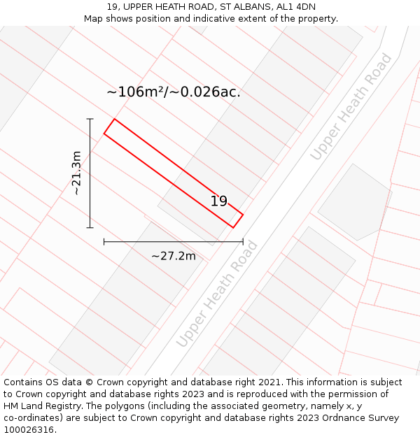 19, UPPER HEATH ROAD, ST ALBANS, AL1 4DN: Plot and title map