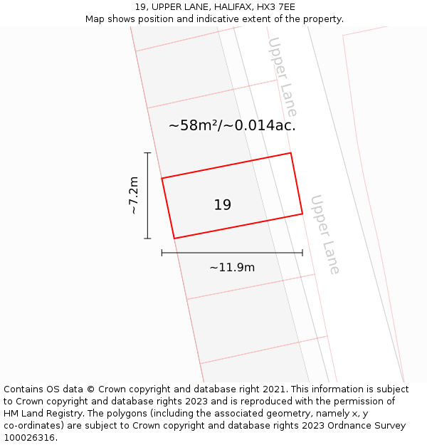 19, UPPER LANE, HALIFAX, HX3 7EE: Plot and title map
