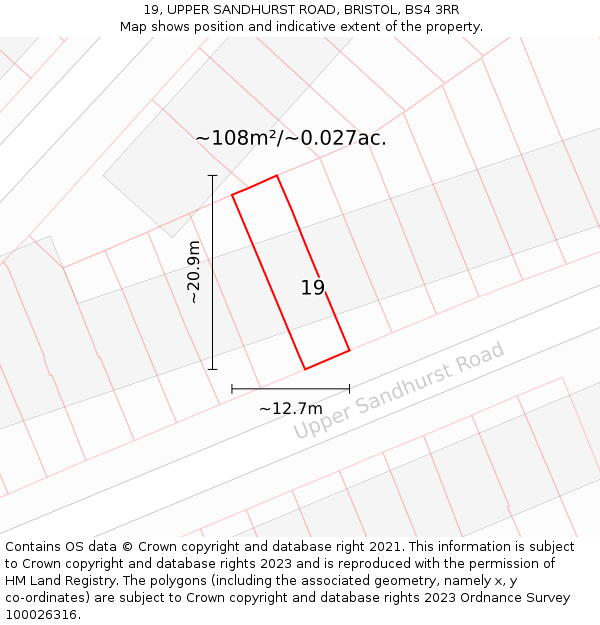 19, UPPER SANDHURST ROAD, BRISTOL, BS4 3RR: Plot and title map