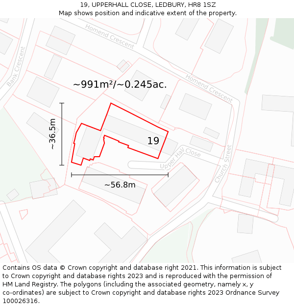 19, UPPERHALL CLOSE, LEDBURY, HR8 1SZ: Plot and title map