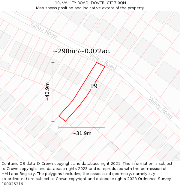19, VALLEY ROAD, DOVER, CT17 0QN: Plot and title map