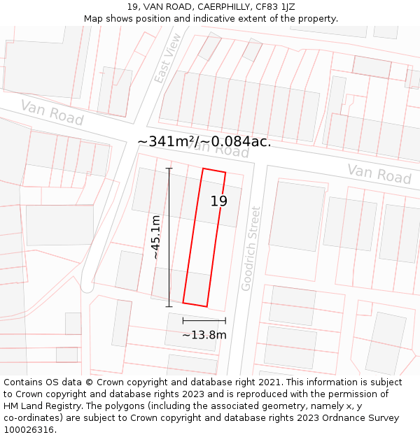 19, VAN ROAD, CAERPHILLY, CF83 1JZ: Plot and title map