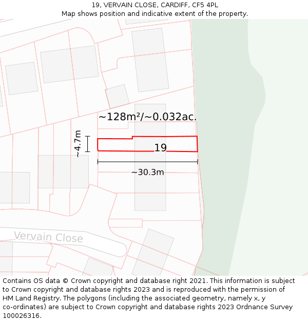 19, VERVAIN CLOSE, CARDIFF, CF5 4PL: Plot and title map