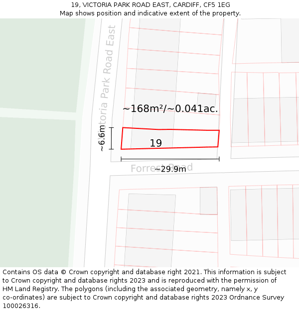 19, VICTORIA PARK ROAD EAST, CARDIFF, CF5 1EG: Plot and title map