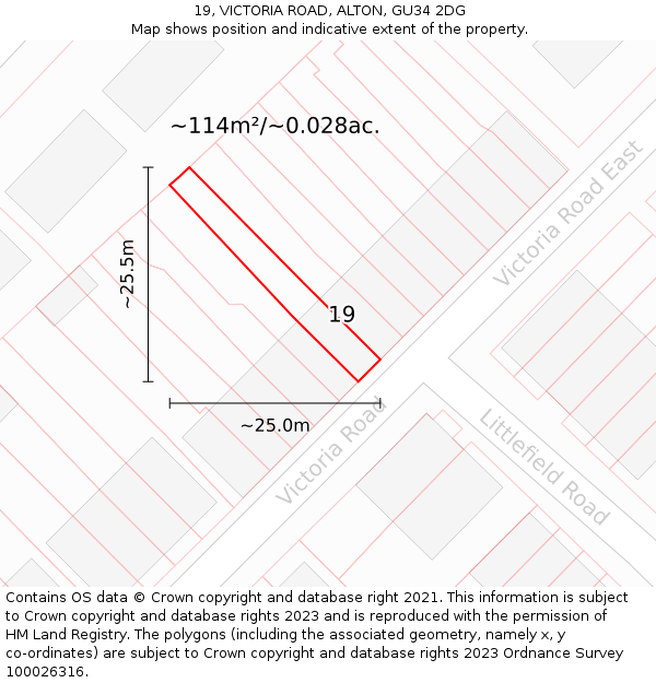 19, VICTORIA ROAD, ALTON, GU34 2DG: Plot and title map