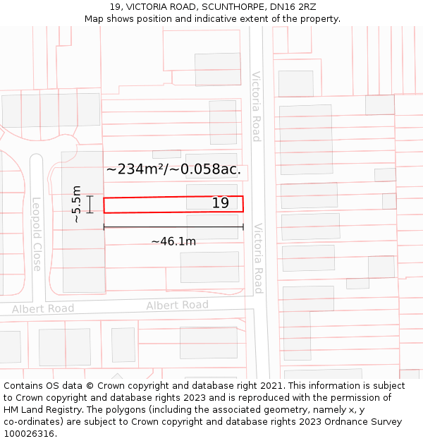 19, VICTORIA ROAD, SCUNTHORPE, DN16 2RZ: Plot and title map