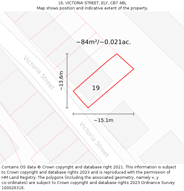 19, VICTORIA STREET, ELY, CB7 4BL: Plot and title map