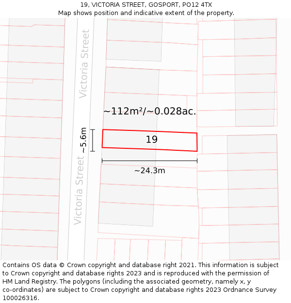 19, VICTORIA STREET, GOSPORT, PO12 4TX: Plot and title map