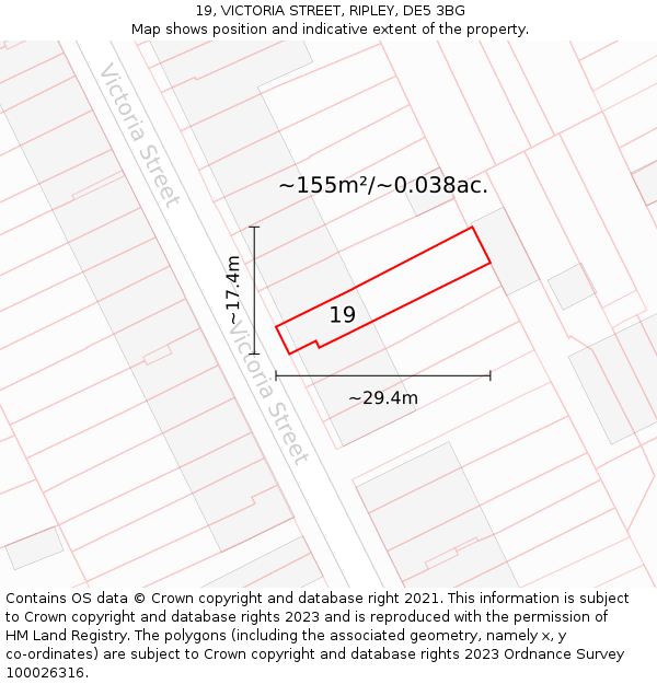 19, VICTORIA STREET, RIPLEY, DE5 3BG: Plot and title map