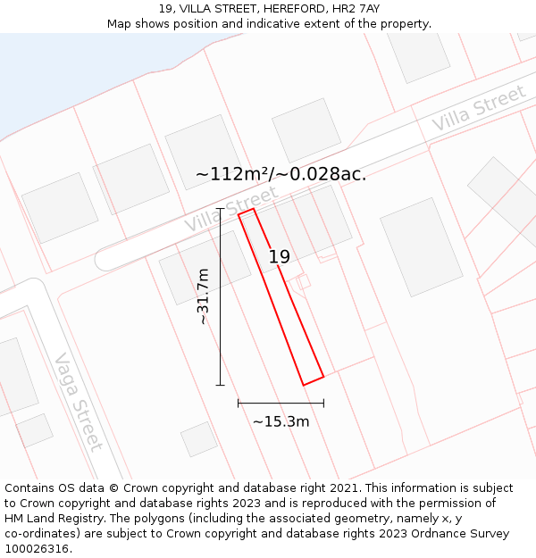 19, VILLA STREET, HEREFORD, HR2 7AY: Plot and title map