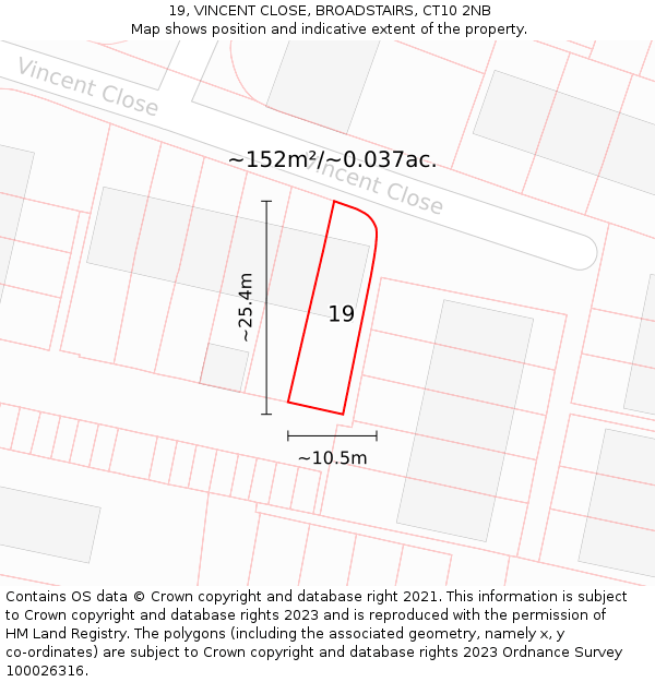19, VINCENT CLOSE, BROADSTAIRS, CT10 2NB: Plot and title map