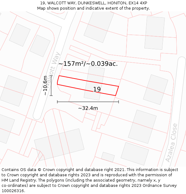 19, WALCOTT WAY, DUNKESWELL, HONITON, EX14 4XP: Plot and title map