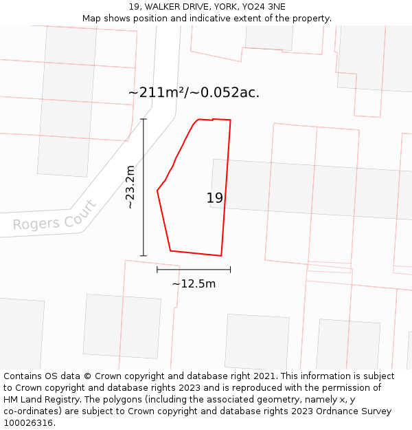 19, WALKER DRIVE, YORK, YO24 3NE: Plot and title map