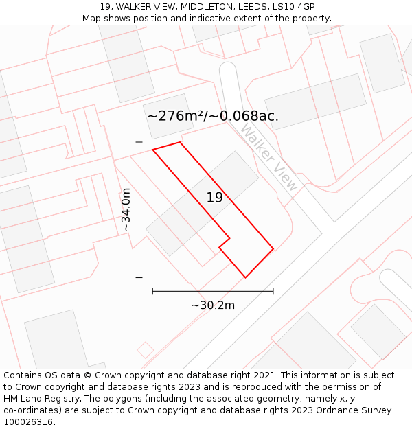 19, WALKER VIEW, MIDDLETON, LEEDS, LS10 4GP: Plot and title map