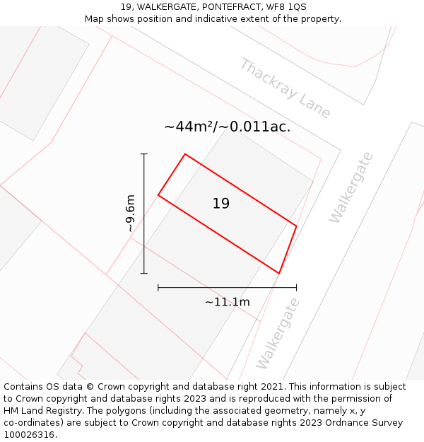 19, WALKERGATE, PONTEFRACT, WF8 1QS: Plot and title map