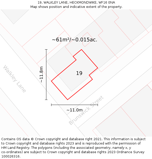 19, WALKLEY LANE, HECKMONDWIKE, WF16 0NA: Plot and title map