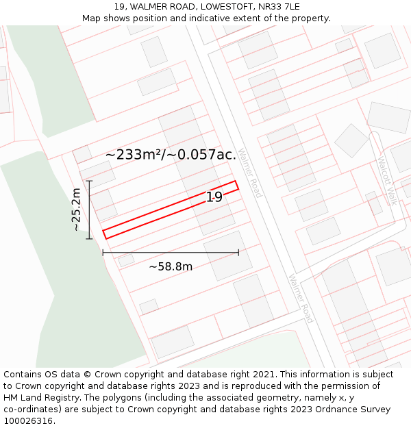 19, WALMER ROAD, LOWESTOFT, NR33 7LE: Plot and title map