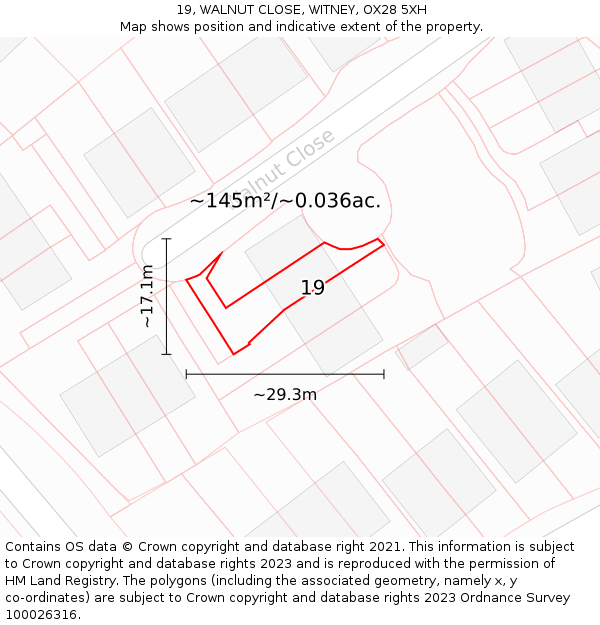 19, WALNUT CLOSE, WITNEY, OX28 5XH: Plot and title map