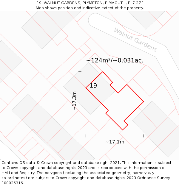 19, WALNUT GARDENS, PLYMPTON, PLYMOUTH, PL7 2ZF: Plot and title map