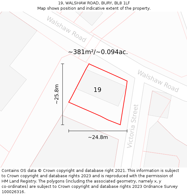 19, WALSHAW ROAD, BURY, BL8 1LF: Plot and title map