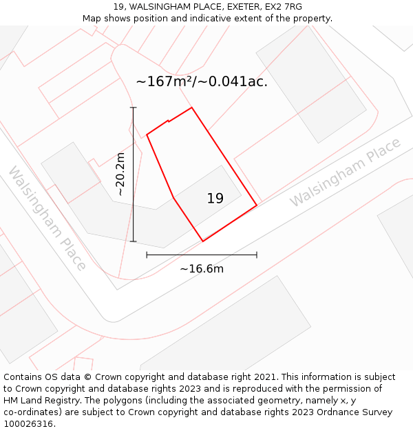 19, WALSINGHAM PLACE, EXETER, EX2 7RG: Plot and title map