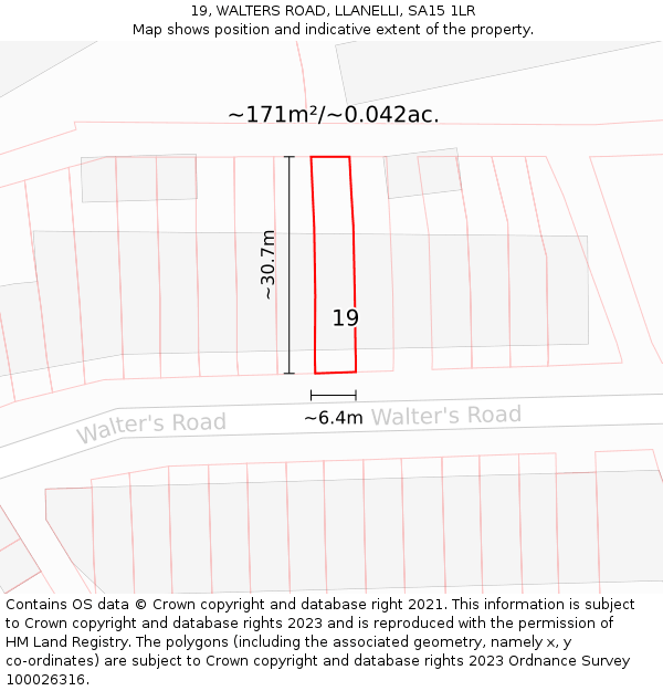 19, WALTERS ROAD, LLANELLI, SA15 1LR: Plot and title map